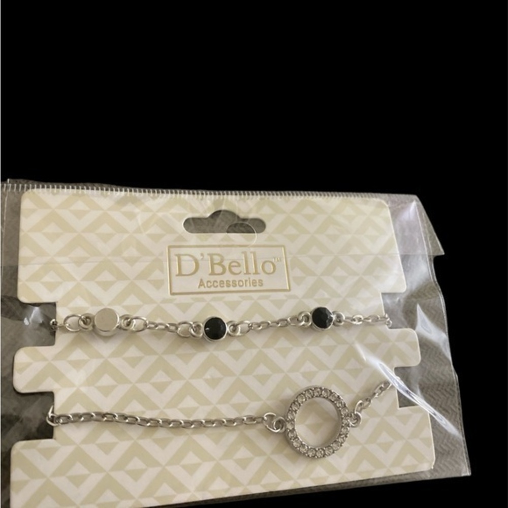 Silver and Black Chain Bracelet Set with Rhinestone Charm